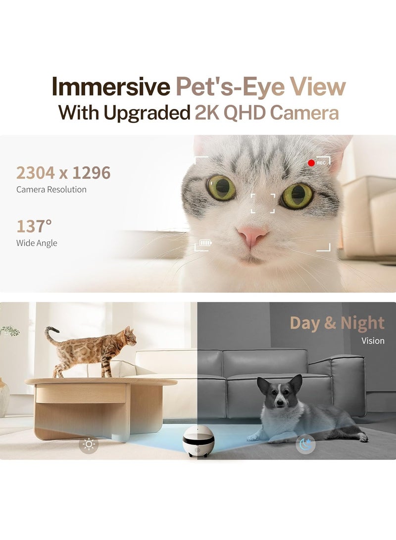 Enabot 2K Robot Camera for Animals Mobile Robot Pet Camera with App, Touch Call, 2-Way Audio, IR Night Vision, Motion and Video Detector - Image 3